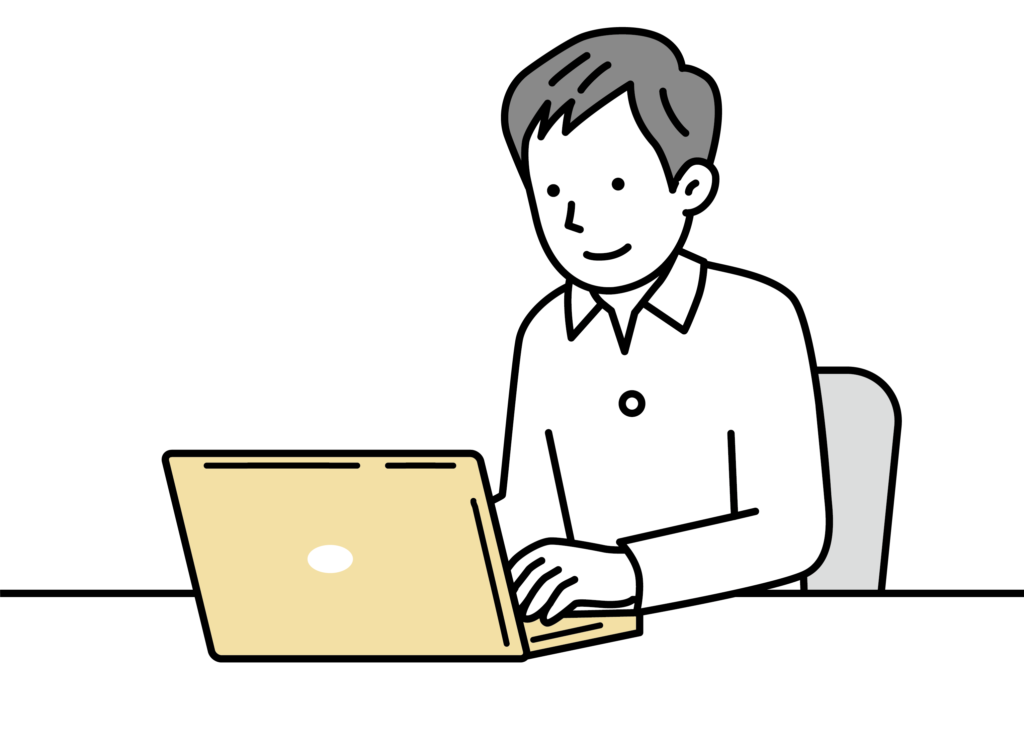 pc作業する男性のイラスト